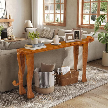 LITTLE TREE Solid Wood Narrow Sofa Table, Modern 63-Inch Console Table Behind The Couch, Entryway Table for Entrance, Hallway, Living Room, Bedroom, Brown