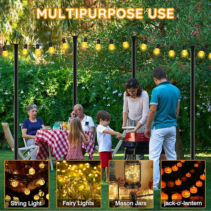 10 Pack String Light Poles,Poles for Outdoor String lights10 Ft Metal Poles with Fork for Outdoor String Lights,Outdoor Light Poles with Fork,Patio,Deck,Backyard