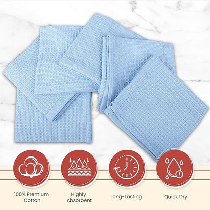 Vintage Vista 100% Cotton Waffle Dish Cloths (Pack of 6) - Dish Rags for Washing Dishes - Reusable & Highly Absorbent Kitchen Towels - Kitchen Rags for Christmas - (12" x 12" - Light Blue)