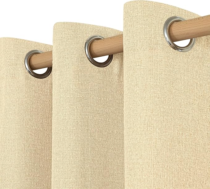 LAMIT Sand Linen Curtains for Living Room 84 Inch Length 2 Panels, No See Through Thick Window Drapes Light Filtering Privacy Linen Textured Panels with Grommet for Bedroom, 52 x 84 Inch