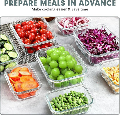 10 Packs Glass Food Storage Containers Set, Glass Meal Prep Containers with Lids, Airtight Lunch Containers, Microwave, Oven, Freezer and Dishwasher Safe, White