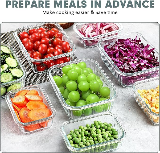 10 Packs Glass Meal Prep Containers with Lids, Glass Food Storage Containers Set, Airtight Lunch Containers, Microwave, Oven, Freezer and Dishwasher Safe, Pink