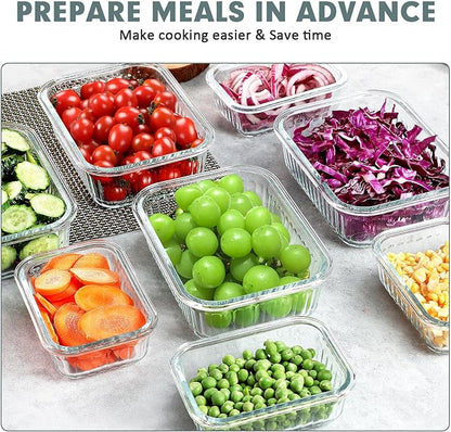 10 Packs Glass Meal Prep Containers with Lids, Glass Food Storage Containers Set, Airtight Lunch Containers, Microwave, Oven, Freezer and Dishwasher Safe, Pink