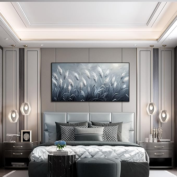 Home Decor Botanical Wall Art Reed Wall Paintings Black Framed Wall Decor Big Pictures 29"x 59"