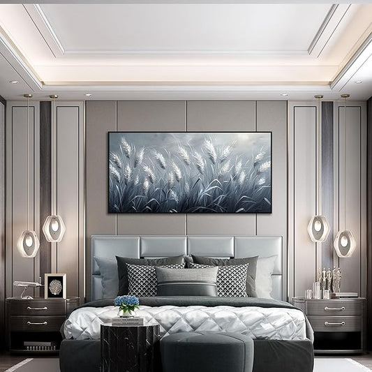 Home Decor Botanical Wall Art Reed Wall Paintings Black Framed Wall Decor Big Pictures 29"x 59"