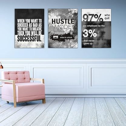 Motivational Painting Wall Art 3 Pieces Canvas Print Success Wall Art for Home Office Living Room Leader Canvas Quotes Inspirational Positive Poster Framed Motivation Artwork [36''Wx 16''H]
