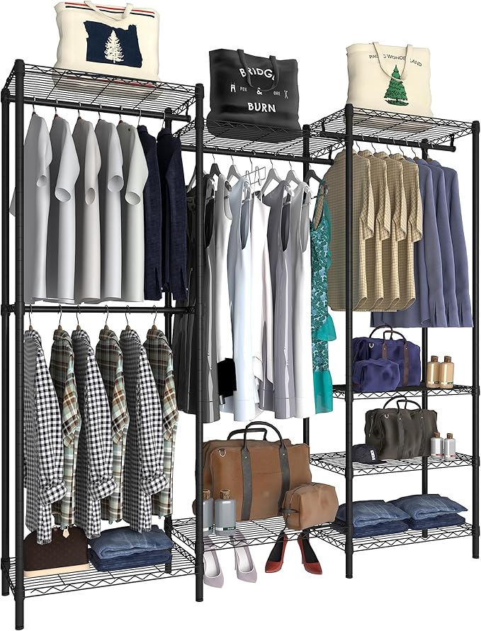 Portable Closet Clothes Rack, Freestanding Clothing Rack, Metal Garment Rack,Adjustable Custom Closet Rack, 56.7" L x 13.8" W x 75.2" H, Max Load 700LBS, Small(Black)