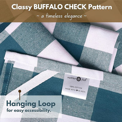 Native Fab 4-Pack Kitchen Towel with Hanging Loop 16x26 inches, Cotton Buffalo Check Kitchen Towels for Cleaning Drying, Washcloths Soft & Absorbent Cloth Rags, Bar Towel, Dish Cloth, Teal Green