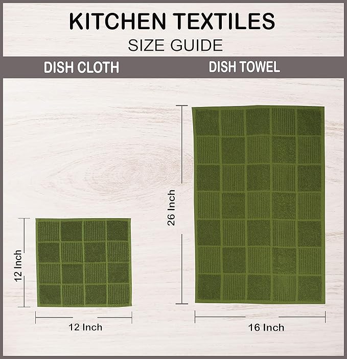 AMOUR INFINI Kitchen Towels Pack of 4 Absorbent, Quick Drying Premium Terry Cotton Dish Towel with Hanging Loop 16x28 Inch Hand & Tea Towels (Green)