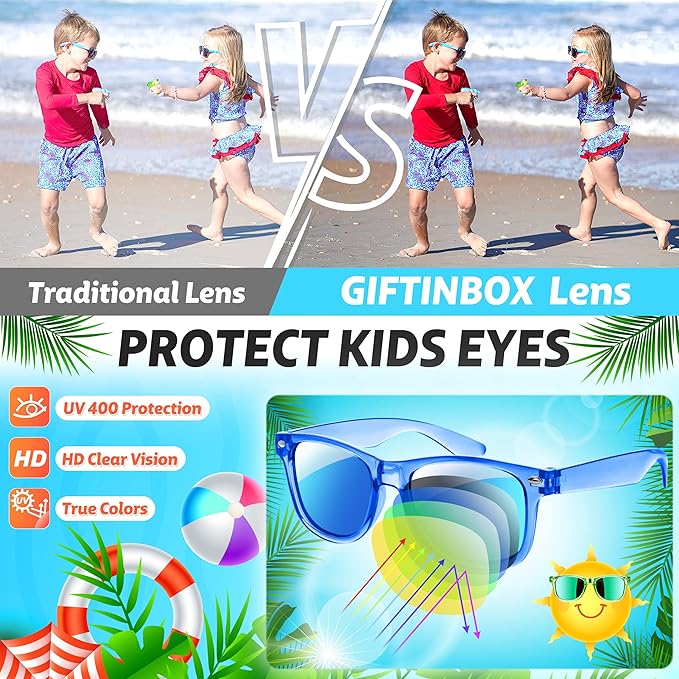GIFTINBOX 16 Pack Kids Sunglasses, Great Gifts Party Favors For Kids 3-8, Translucent Sunglasses with UV400 Protection, Beach Pool Birthday Party Supplies