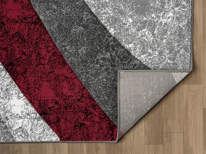 Ultra Soft Area Rug Hand Carved - Modern Abstract Design for Indoor Living Room & Bedroom - Stain Resistant, Easy to Clean - (2'7''x7, Red)