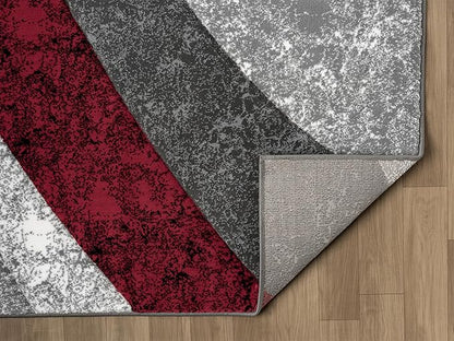 Ultra Soft Area Rug Hand Carved - Modern Abstract Design for Indoor Living Room & Bedroom - Stain Resistant, Easy to Clean - (2'7''x7, Red)