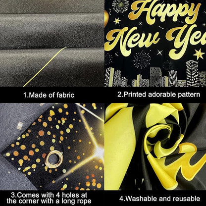 KatchOn, XtraLarge Happy New Year Banner - 72x44 Inch | Happy New Years Decorations 2026 | Happy New Year Backdrop, New Years Eve Party Supplies 2026 | New Years Eve Backdrop for NYE Decorations 2026