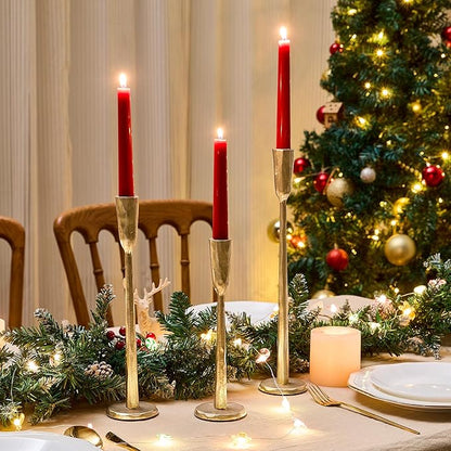Cast Iron Taper Candle Holder Set of 3, Vintage Candlestick Holders Decorative Candle Stand, Tapered Candle Holders Tall Set for Wedding, Holiday, Home Decor, Christmas Decoration (Gold)