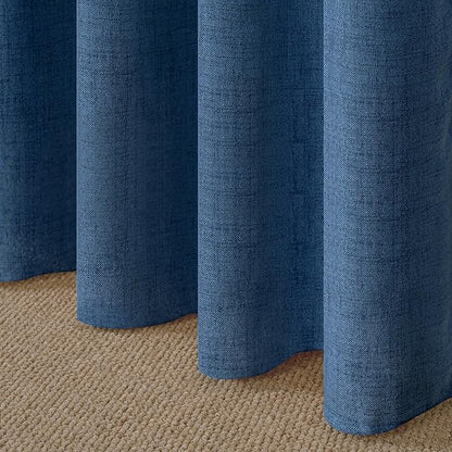 YoungsTex Navy Blue Linen Kitchen Window Curtains 40 Inch Length, Short Light Filtering Drapes Semi Sheer with Bronze Grommet Privacy for Cafe Bathroom Windows, 42 x 40 Inch, 2 Panels