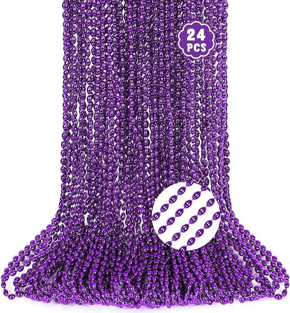 Bead Necklaces, 24PCS Purple Party Favors, Metallic 32" Oval Purple Mardi Gras Beads Necklaces Costume for Festival Parade Throw Accessories Halloween Mardi Gras Wedding Birthday Celebrations Decor