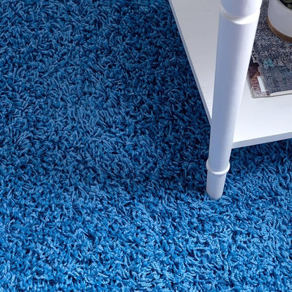 Unique Loom Solid Shag Collection Area Rug (4' 1" Round, Periwinkle Blue)