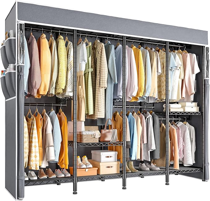 Raybee Clothes Rack with Cover,Clothing Rack for Hanging Clothes,Portable Closet,Adjustable,1150LBS,18" D x 76" W x 77" H,Black
