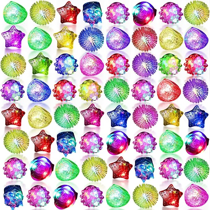 Vinsot 144 Pcs Light up Rings Party Favors LED Flashing Jelly Rings Bumpy Glow in the Dark Rubber Light Blinking Neon Rave Gift for Birthday, Goodie Bags Stuffers, Prizes