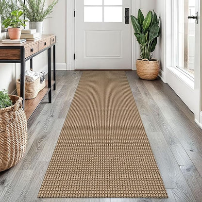 EARTHALL Woven Runner Rug 2x7 Ft Washable Runners for Hallways Cotton Non Slip Rubber Backed Kitchen Runner Braided Indoor Floor Carpet for Entryway, Hallway, Kitchen, Bedroom, Orange/Tan/Brown