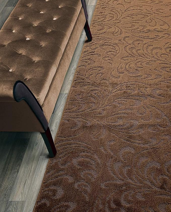 15 FT Long Carpet Runner Rug with Rubber Backing, Non-Slip Washable Brown (26" X 15'), Custom Floor Mat for Kitchen Hallway Stairs Bedroom Bathroom Entryway, Your Choice of Length, Floral Pattern