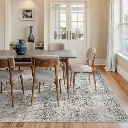 Bloom Rugs Caria Washable Non-Slip 9x12 Rug - Ivory/Gray/Caramel Traditional Area Rug for Living Room, Bedroom, Dining Room, and Kitchen - Exact Size: 9' x 12'