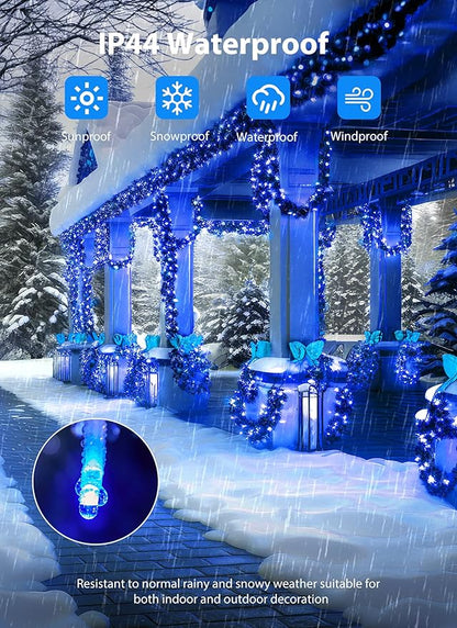 Minetom Christmas Lights Outdoor Cluster Lights - 200 LED 10 Ft Christmas Firecrackers String Lights, 12 Modes Timer Waterproof Connetable Plug in Twinkle Fairy Lights for Xmas Tree Party, Blue