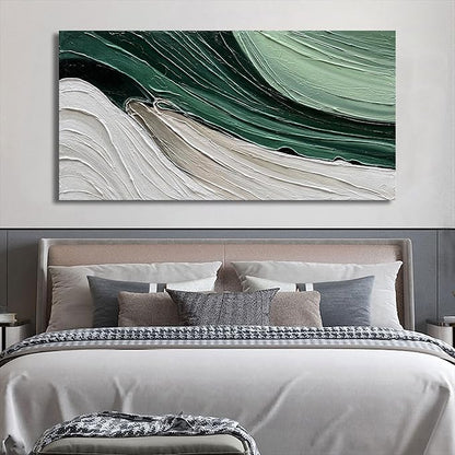 Art 30x60 inch Hand Painted Green and White Textured Oil Paintings Large Modern Abstract Canvas Art Home Wall Decoration