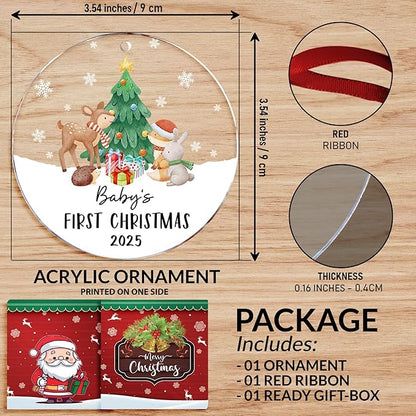 Baby's First Christmas Ornament 2025 - Acrylic Baby Ornaments for Christmas Tree - Baby's First for New Parents, Family, Baby Boy Or Baby Girl - Christmas Tree Hanging Decorations