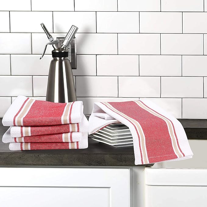 Goroly Home 100% Cotton Kitchen Dish Towel Set of 6 Pack, Highly Absorbent Quick Drying, Machine Washable and Reusable Ultra Soft Tea Towel with Hanging Loop for Cleaning Dishes, 20x28 Inch Red