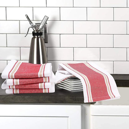 Goroly Home 100% Cotton Kitchen Dish Towel Set of 6 Pack, Highly Absorbent Quick Drying, Machine Washable and Reusable Ultra Soft Tea Towel with Hanging Loop for Cleaning Dishes, 20x28 Inch Red