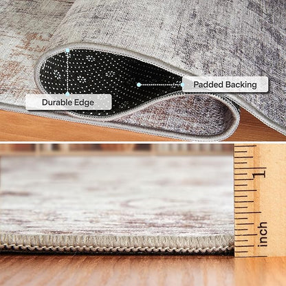 ReaLife Rugs Machine Washable Area Rug Runner - Living Room Bedroom Bathroom Kitchen Entryway Office - Padded Low Pile Stain Resistant Premium - Modern Abstract Contemporary - Quinn - Beige 2'6" x 6'