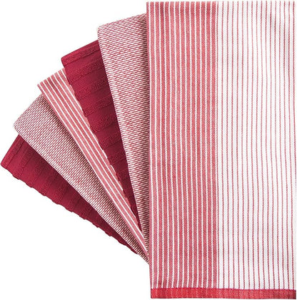 Premium Kitchen Towels (20”x 28”, 6 Pack) | Large Cotton Dish Towels | Flat & Terry Highly Absorbent Kitchen Linen Set with Hanging Loop | Red