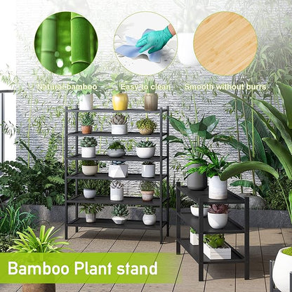 BMOSU 3-Tier Bamboo Shoe Rack Premium Stackable Shoe Shelf Storage Organizer for Hallway Closet Living Room Entryway Organizer(Black)