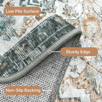 GENIMO 2‘6“x10 Runner Rugs for Hallway, Machine Washable Non Slip Vintage Rugs, Low Pile Lightweight Soft Print Rug for enrtyway, Corridor, Home Office, Kitchen, Cyan