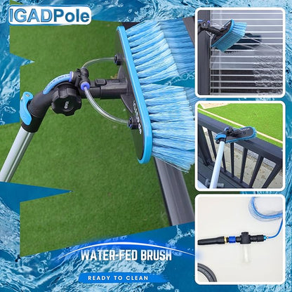 IGADPole Washing Kit: Water-fed Brush, Cobweb Duster and 10” Squeegee and Soap Dispenser, with 5-Stage Telescoping Pole 5-20ft Pole