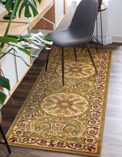 Rugs.com Chateau Collection Rug – 10 Ft Runner Light Green Medium-Pile Rug Perfect for Hallways, Entryways