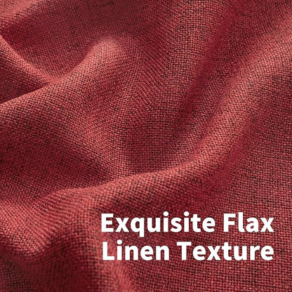 YoungsTex Burgundy Red Linen Curtains 63 Inch Length 2 Panels for Living Room - Semi Sheer Window Drapes with Back Tab Rod Pocket Light Filtering for Christmas Decor Bedroom, 52 X 63 Inch
