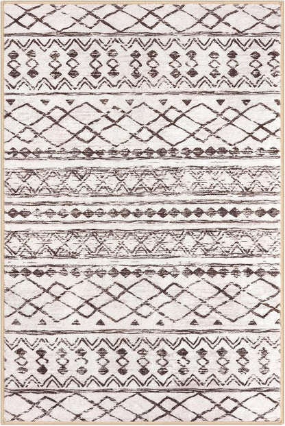 KUTA Moroccan Kitchen Rugs, 2x3 Brown Cream Entryway Rug Non-Slip Washable Small Indoor Door Mat, Ultra Soft Print Vintage Geometric Low-Pile Floor Carpet for Indoor, Entrance, Kitchen