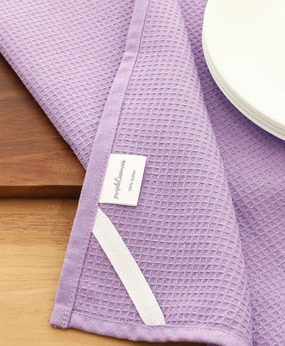 PurpleEssences Waffle Weave Kitchen Towel, 100% Cotton - 15 x 25 Inches, with Hanging Loop Ultra Soft Absorbent Quick Drying Dish Cloth, Tea and Hand Towels, 6 Pack - Fall Thanksgiving - Lavender
