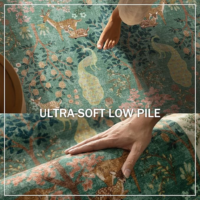 Machine Washable Rugs for Living Room: 5x7 Bedroom Rug Vintage Rug Stain Resistant Non Slip Low Pile Lightweight Soft Indoor Carpets for Living Room Dining Room Kitchen Nursery Kids Room Farmhouse
