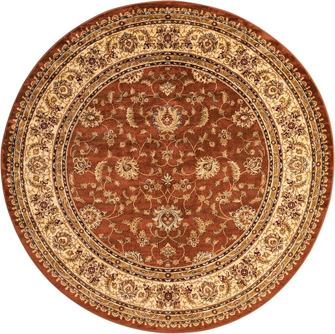 Rugs.com Aditi Collection Rug – 7' 10 Round Brick Red Low Rug Perfect for Kitchens, Dining Rooms