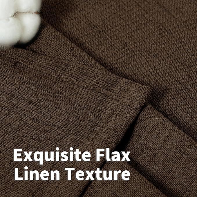 YoungsTex Brown Linen Curtains 63 Inches Length - Light Filtering Chocolate Semi Sheer Window Drapes with Bronze Grommet for Living Room/Bedroom/Farmhouse/Country Privacy, 42 x 63 Inch, 2 Panels