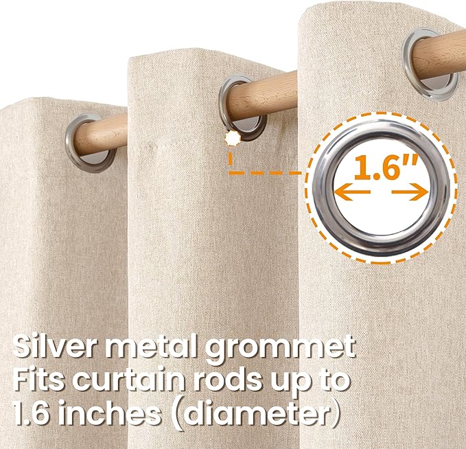 BGment 102 Inch Long Oatmeal Linen Curtains for Living Room 2 Panels, Thick Textured Privacy Floor Length Window Drapes for Bedroom Farmhouse Light Filtering Grommet Top, Each 52 Inch Wide