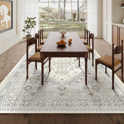 zesthome 5x7 Area Rugs - Ultra-Thin Washble Rug, Stain Resistant Anti Slip Backing Rugs for Living Room,Bedroom, Vintage Home Decor Area Rug (Beige,5'x7')