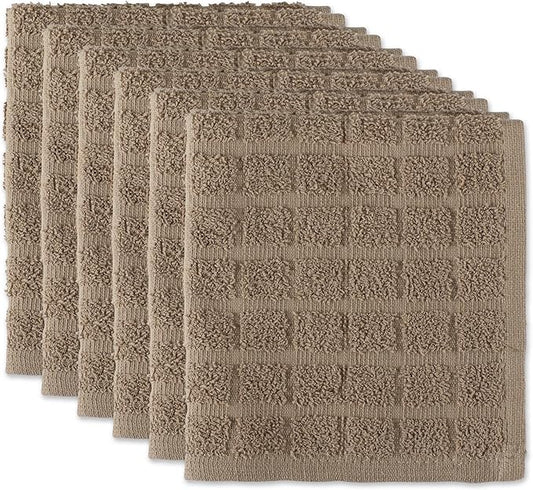 DII Basic Terry Collection Solid Windowpane Dishcloth Set, 12x12, Stone, 6 Piece