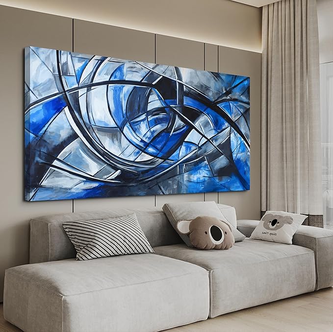 Abstract Wall Art Decor Oversized Wall Art Pictures for Living Room Abstract Canvas Art Wall Decor Modern Large Blue Wall Art Prints Black and White Wall Art Decor Bedroom Office Decor 29" X 58"