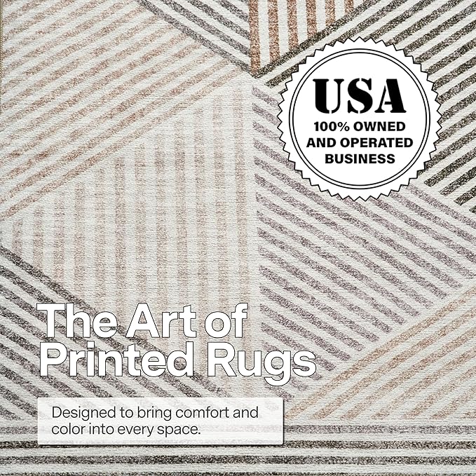 ReaLife Rugs Machine Washable Area Rug Runner - Living Room Bedroom Bathroom Kitchen Entryway Office - Padded Low Pile Stain Resistant Premium - Modern Geometric Contemporary - Miles - Beige 2'6"x8'