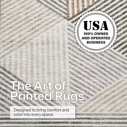 ReaLife Rugs Machine Washable Area Rug Runner - Living Room Bedroom Bathroom Kitchen Entryway Office - Padded Low Pile Stain Resistant Premium - Modern Geometric Contemporary - Miles - Beige 2'6"x8'