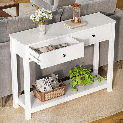 Gizoon Console Table with Drawers, Sofa Table with Storage Shelves, 2-Tier Wooden Entryway Table for Living Room, Kitchen, Hallway, Foyer, White